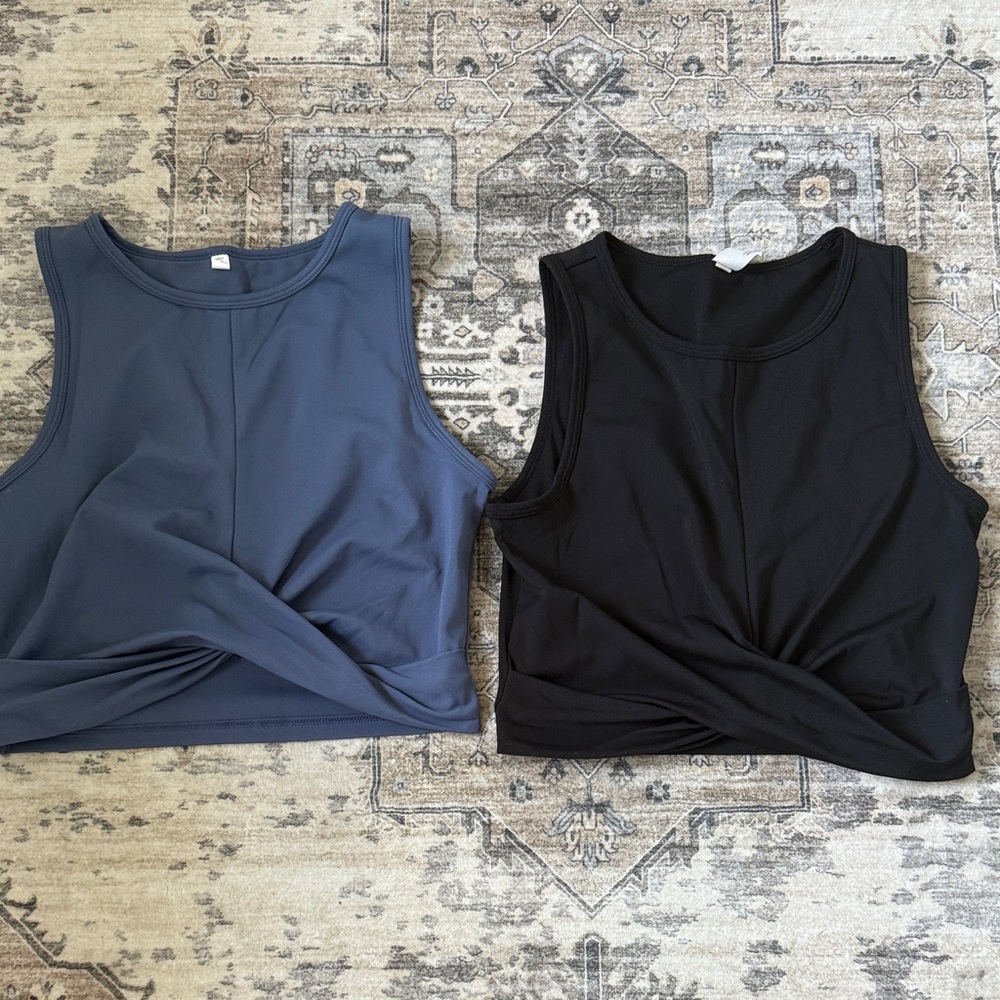90 Degree By Reflex Blue and Black Twist Front Tank Tops